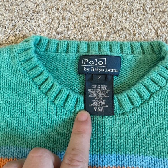Polo Ralph Lauren Knit Sweater Striped Size 7 Colourful Kids Boys - Picture 8 of 9